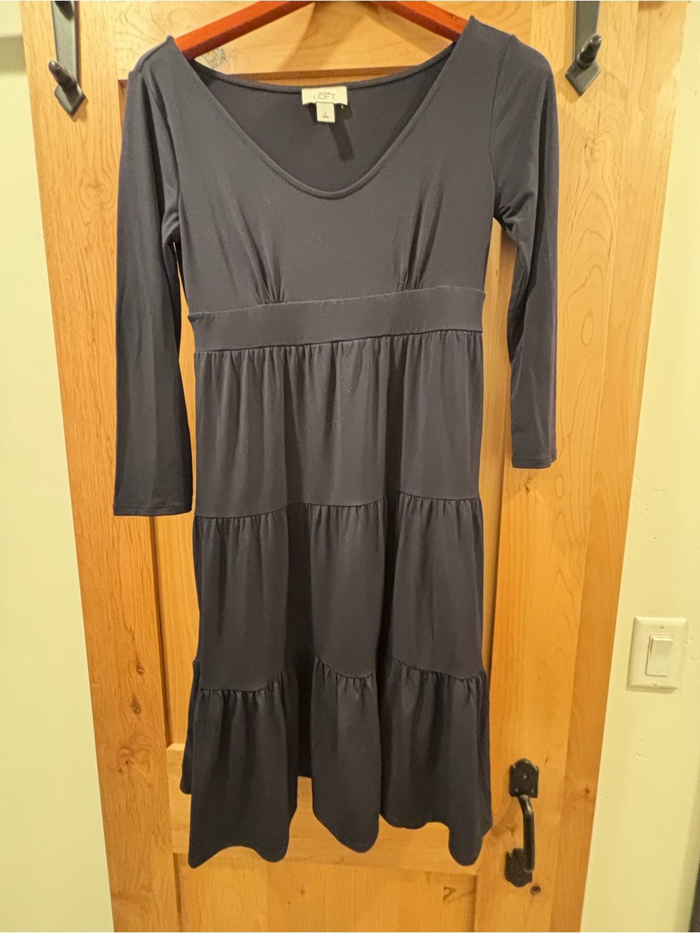 LOFT Navy Blue Tiered Long Sleeve Dress